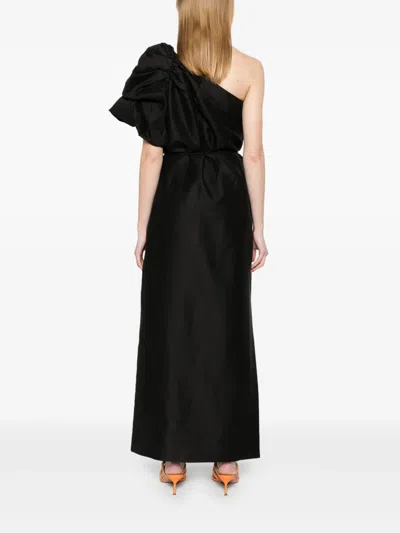 Aje Cira One-shoulder Embellished Draped Linen-blend Maxi Dress In Black