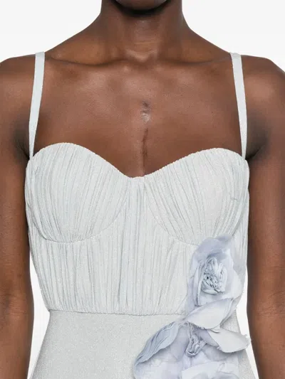 Elisabetta Franchi Flower-embroidery Lurex Gown In Blue