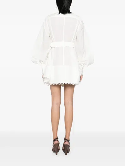 Zimmermann Ivory White Mini Dress With Belt Waist In Beige
