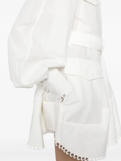 Zimmermann Ivory White Mini Dress With Belt Waist In Beige
