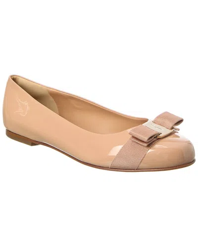 Ferragamo Varina Bow-detail Patent Leather Ballet Flats In Macaroons