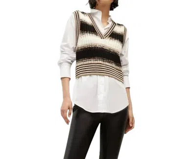 Veronica Beard Spear Mixed-media Button-front Vest Top In Multi