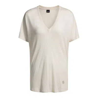 Hugo Boss V-neck T-shirt With Double B Monogram In White