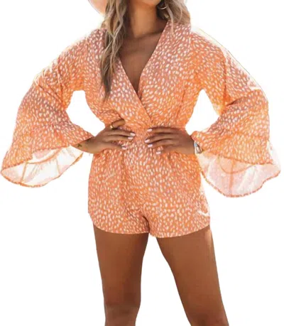 Amaryllis Animal Spotted Print Romper In Orange Polka Dot In Multi