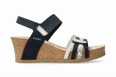 Mephisto Women's Lucia Lightweight Walking Wedge Sandal In Black And White In Blue