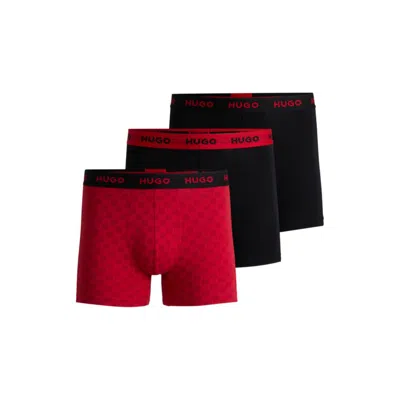 Hugo Boss Three-pack Of Stretch-cotton Boxer Briefs With Logos In Multi