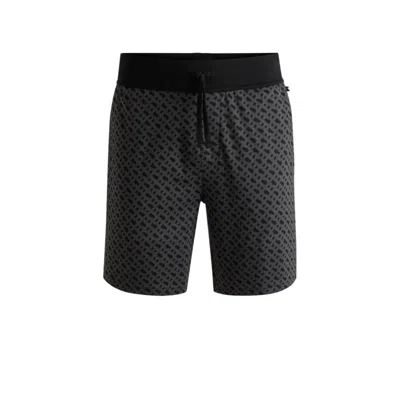 Hugo Boss Interlock-cotton Pajama Shorts With Monogram Print In Multi