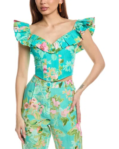 Hemant & Nandita Azra Linen-blend Corset Top In Blue