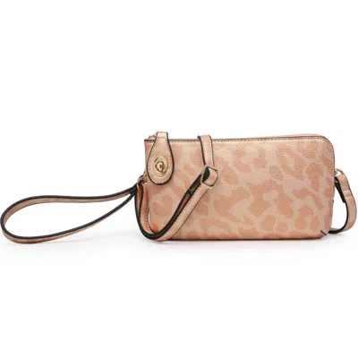 Jen & Co. Cheetah Print Crossbody Wristlet Clutch With Twist Lock Closure In Rose Pink In Pink