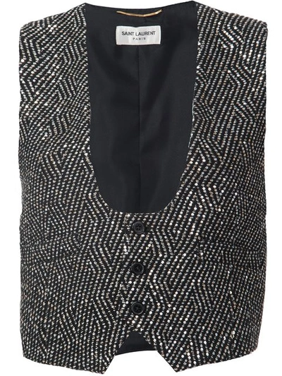 Saint Laurent Embellished Metallic Waistcoat - Black