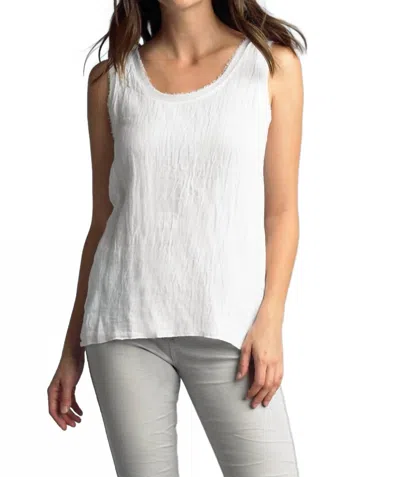 Tempo Paris Linen Frayed Neckline Tank Top In White