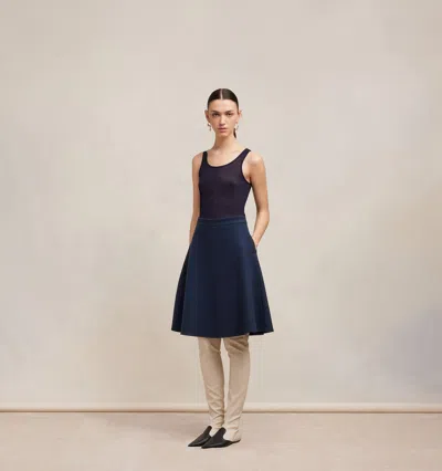 Ami Alexandre Mattiussi Ami Paris Viring-wool Blend A-line Skirt In Night Blue