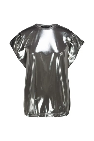 Junya Watanabe Metallic Sleeveless Sweater Structured Shoulders In Silver