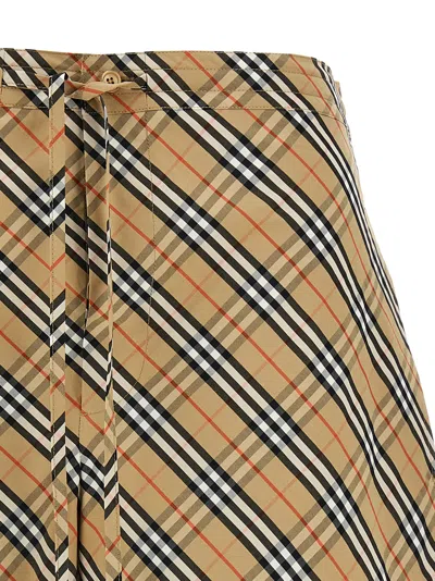 Burberry Women Beige Shorts With Elastic Drawstring Waist And All-over Check Motif In Cotton Woman In Multicolor