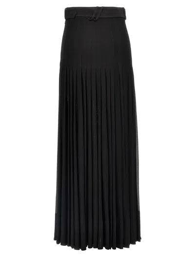 Burberry Bar Pleated Maxi Skirt With Belt In Black