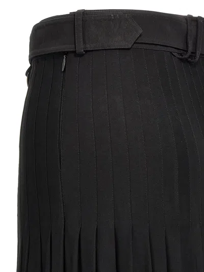 Burberry Bar Pleated Maxi Skirt With Belt In Black