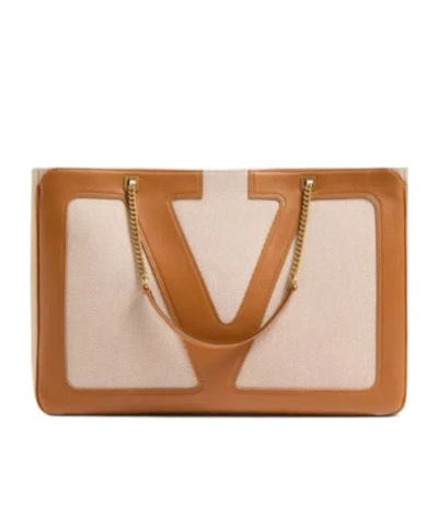 Valentino Viva Superstar Canvas Shoulder Bag In Natural/spice Color