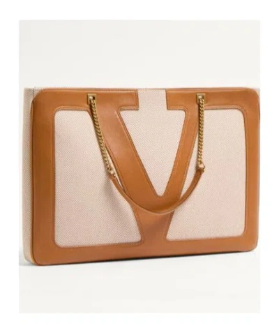 Valentino Viva Superstar Canvas Shoulder Bag In Natural/spice Color