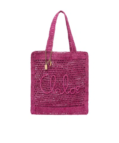 Chloé Chloe Women Fuchsia Raffia Estate Banana Shopping Bag In Pink