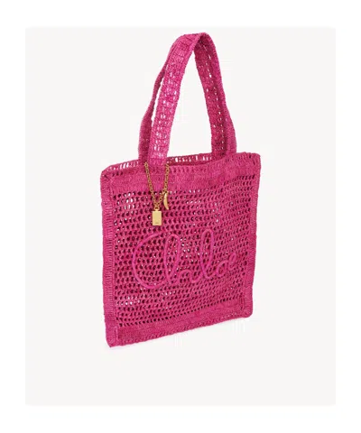 Chloé Chloe Women Fuchsia Raffia Estate Banana Shopping Bag In Pink