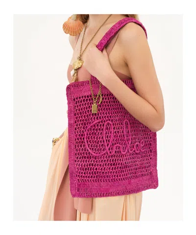 Chloé Chloe Women Fuchsia Raffia Estate Banana Shopping Bag In Pink