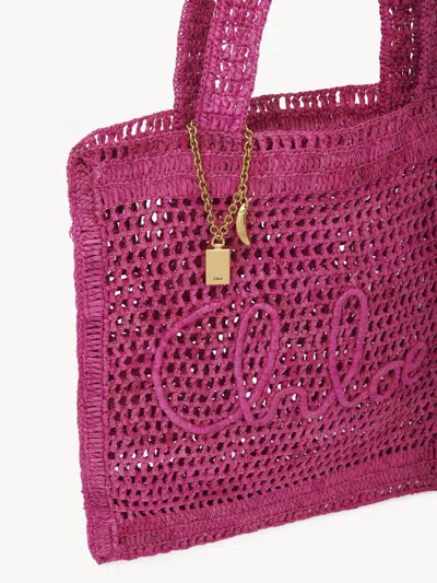Chloé Chloe Women Fuchsia Raffia Estate Banana Shopping Bag In Pink