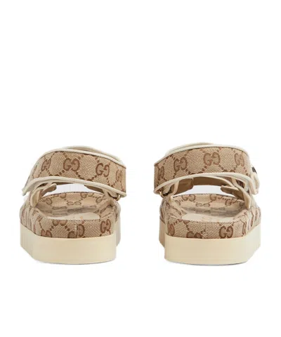 Gucci Women Gg Supreme Slingback Sandals In Beige And Dark Brown