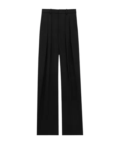 Saint Laurent Wide Leg Trousers With Pleats And Pockets In Black
