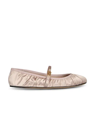 Dolce & Gabbana Elastic Trim Ruched Design Ballerina Flats In Beige