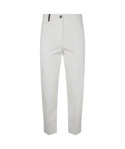 Peserico Light Cotton Satin Stretch Trousers In Purewhite