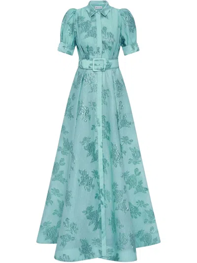 Rebecca Vallance Benette Belted Brocade Shirt Dress In Green