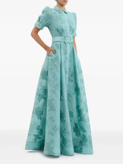 Rebecca Vallance Benette Belted Brocade Shirt Dress In Green
