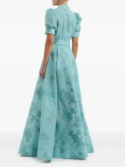 Rebecca Vallance Benette Belted Brocade Shirt Dress In Green