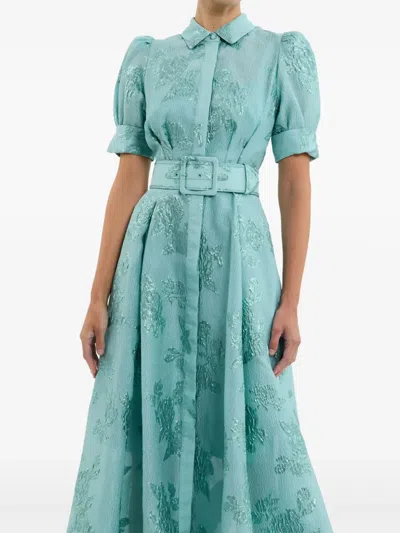 Rebecca Vallance Benette Belted Brocade Shirt Dress In Green