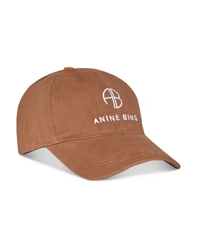 Anine Bing Twill Embroidered Baseball Cap In Brown