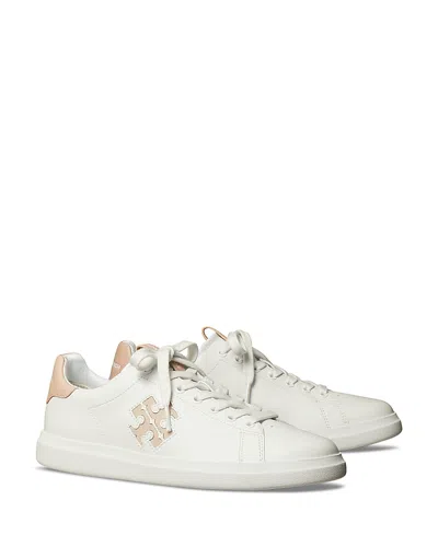 Tory Burch Double T Howell Low-top Leather Sneakers In Titanium/shell Pink