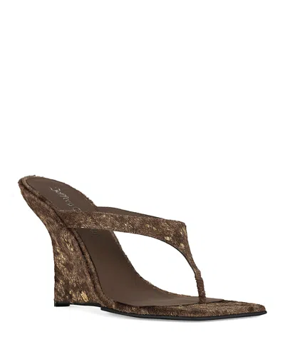 Jeffrey Campbell Romee-f Sculpted Wedge Thong Sandals In Brown