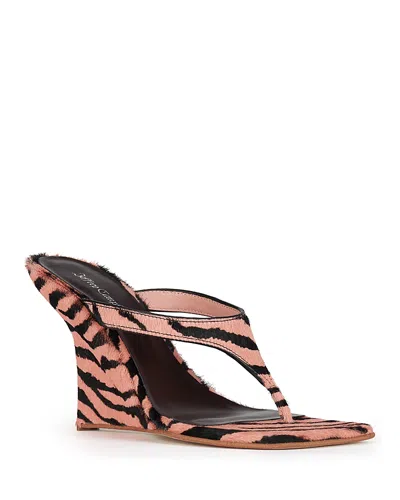 Jeffrey Campbell Women's Romee-f Calf Hair Wedge Sandals In Pink/black Zebra