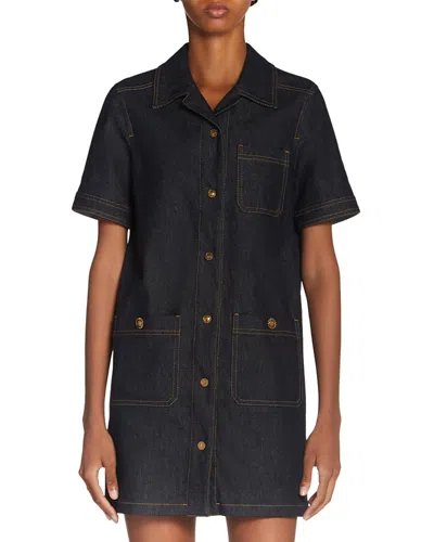 Moncler Short Sleeve Denim Dress With Front Pockets In Blue