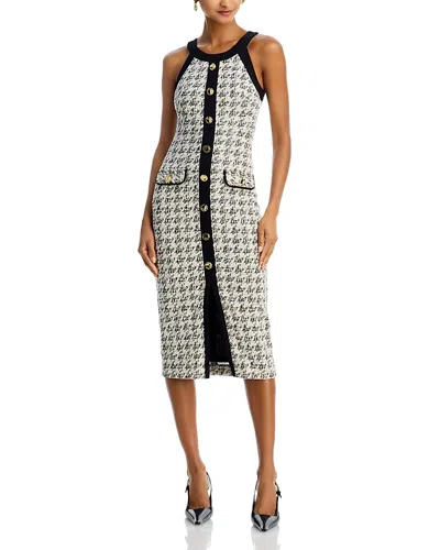 Black Halo Aura Houndstooth Midi Dress In Classic Luxe