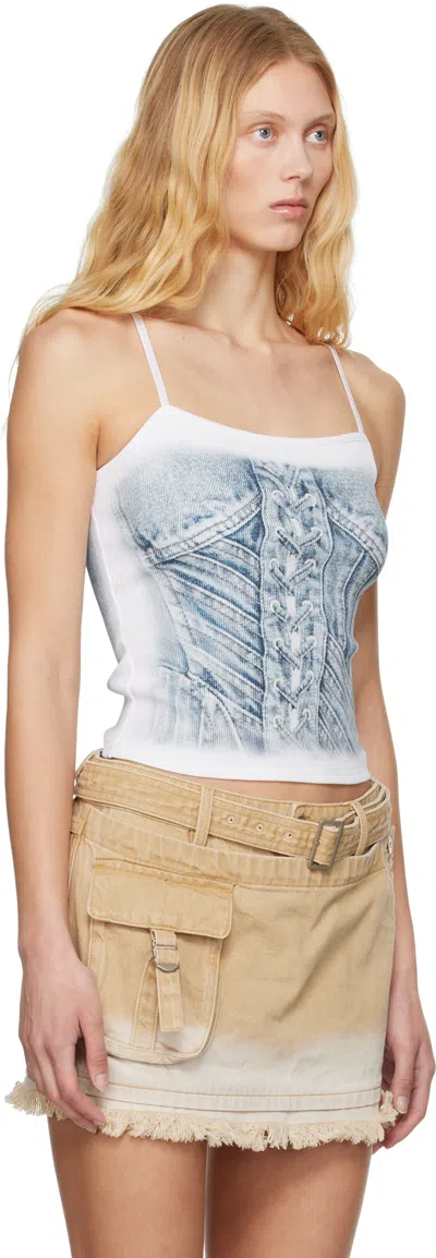 Feng Chen Wang White & Blue Denim Printed Tank Top In Blue