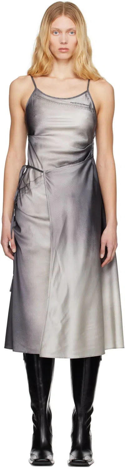 Feng Chen Wang Gray Draped Midi Dress In Black Gradient Print