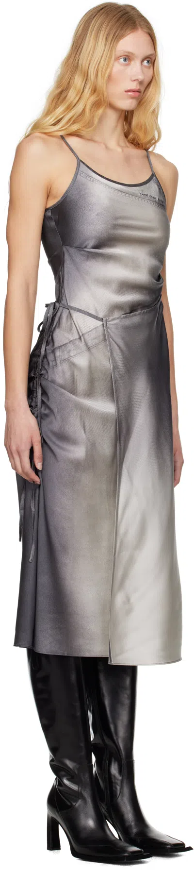 Feng Chen Wang Gray Draped Midi Dress In Black Gradient Print