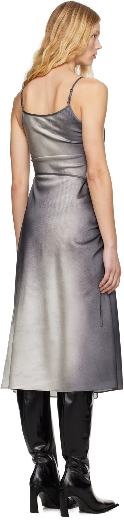 Feng Chen Wang Gray Draped Midi Dress In Black Gradient Print