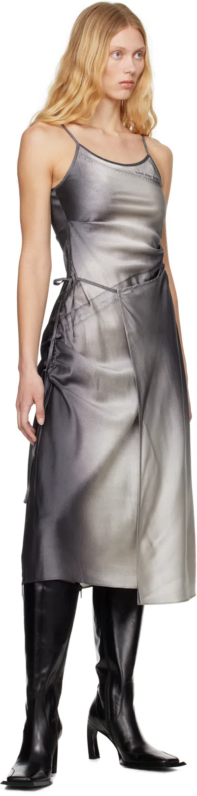 Feng Chen Wang Gray Draped Midi Dress In Black Gradient Print