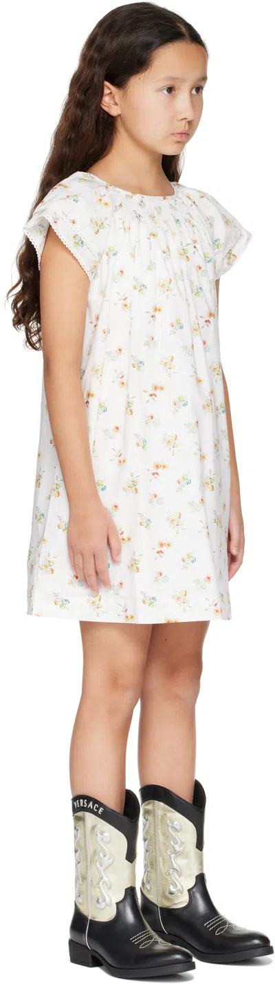 Bonpoint Kids White Salome Smocked Dress In 531a Fl Jaune Clair