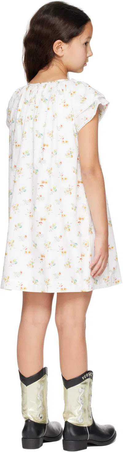 Bonpoint Kids White Salome Smocked Dress In 531a Fl Jaune Clair