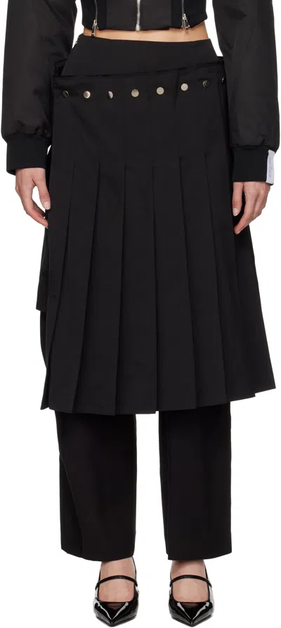 Rokh Black Double Layered Pleated Midi Skirt In Pm 00 Black