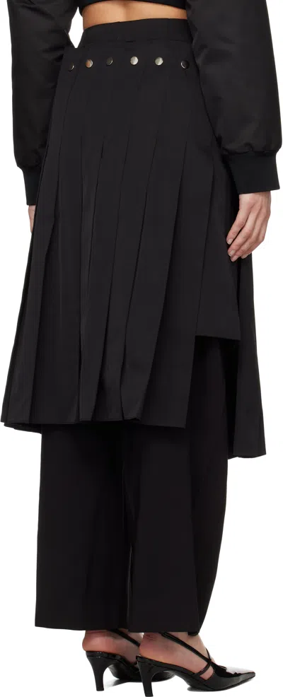 Rokh Black Double Layered Pleated Midi Skirt In Pm 00 Black