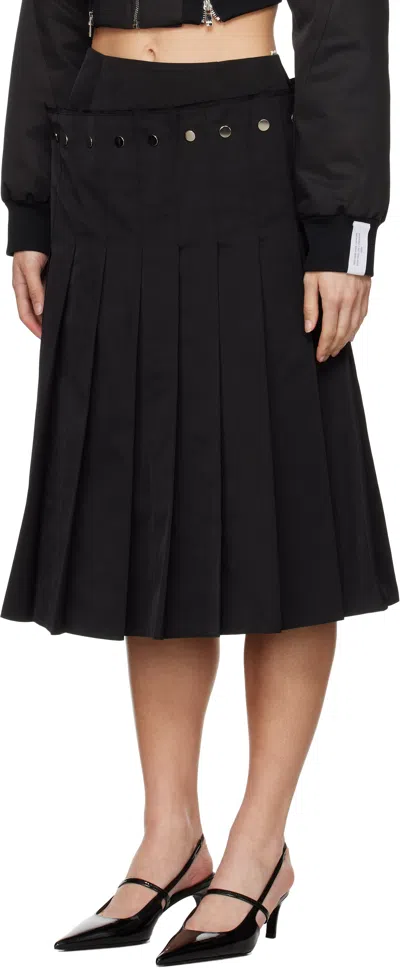 Rokh Black Double Layered Pleated Midi Skirt In Pm 00 Black